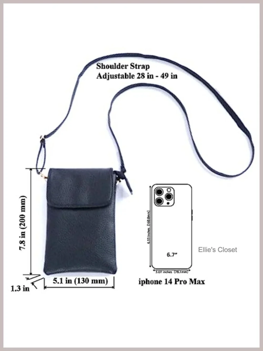 Vegan Leather Crossbody Phone Bag Purse with Adjustable Strap